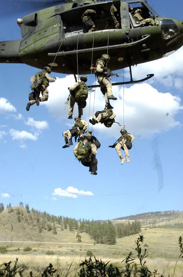 Canadian special forces rappelling