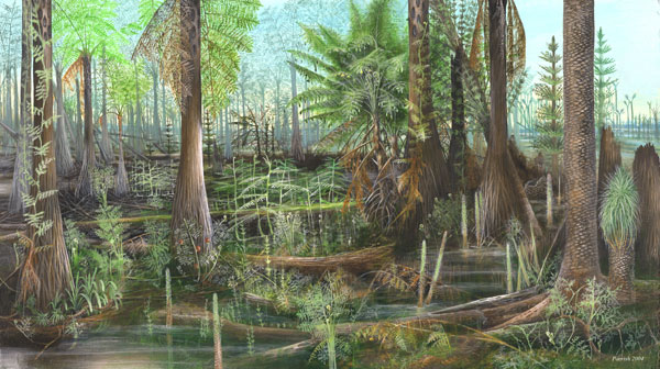 A swamp from the Carboniferous, image by Mary Parrish